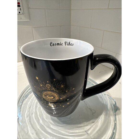 Eye to the Sky Coffee Mug Cosmic Vibes Black Gold foil 20oz Coffee Mug - Picture 8 of 13